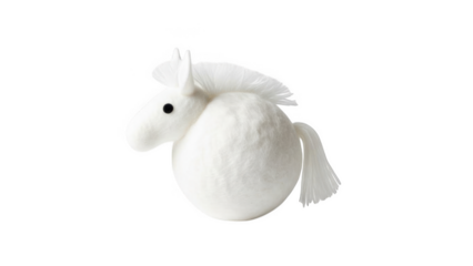 White felted wool horse toy with black eye on black background image