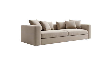 Beige sofa with pillows on Transparent Background