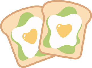 Illustration of toast with lettuce leaves and a heart-shaped egg