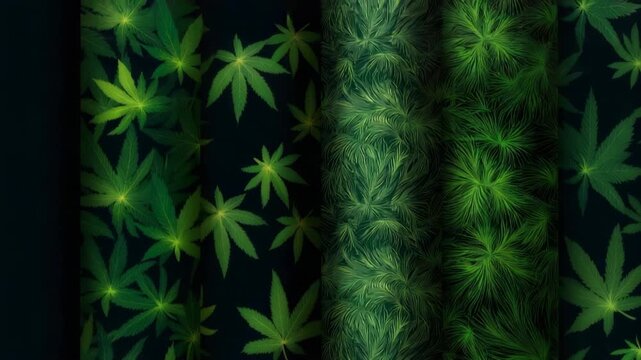 Vibrant cannabis leaf patterns on dark background