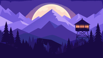 Mountain lookout under full moon © sumona