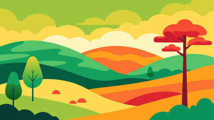 Vibrant autumn landscape with rolling hills