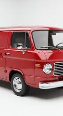 Classic red delivery van isolated on white background ready for transport
