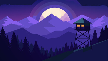 Mountain lookout under moonlight