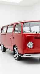 Classic red van on white background vintage vehicle studio shot