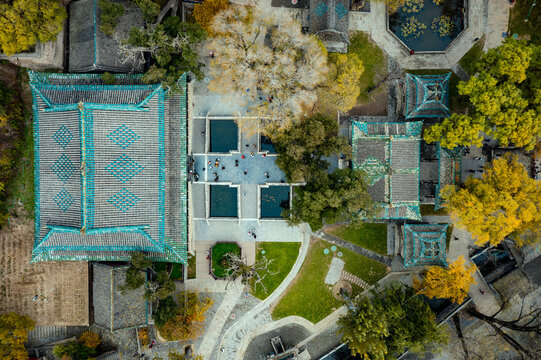 High-definition Aerial Footage of Jin Memorial Temple Park and Jin Memorial Temple Museum in Taiyuan, Shanxi, China

