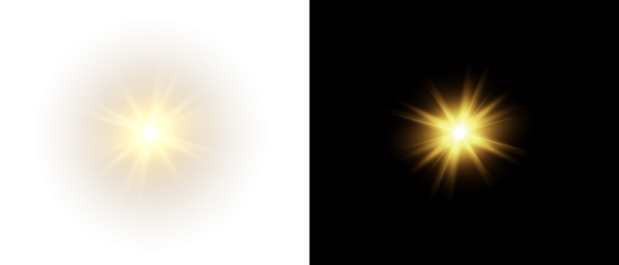 An explosion of light with a sparkling glow, starbursts, and glittering flashes, isolated on a transparent background. A magical solar explosion with bright sparks, glare, and a glowing effect.