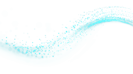 Soft turquoise glowing wave light line with particles isolated on transparent background