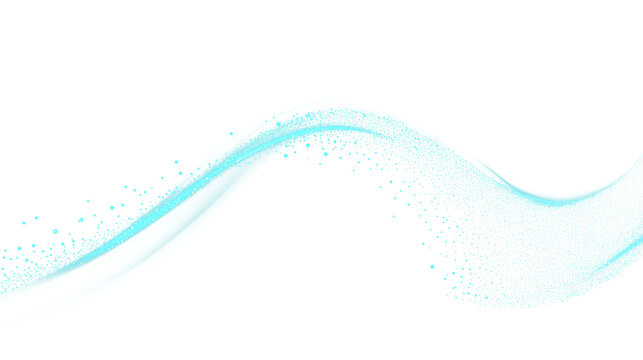 Soft turquoise glowing wave light line with particles isolated on transparent background