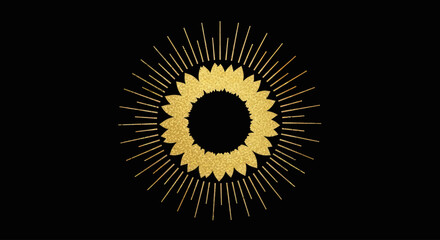 Fototapeta premium Golden Sunburst Mandala on Black Background