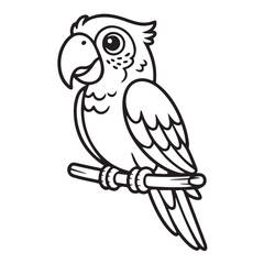 Obraz premium Tropical parrot cartoon character perch pose black and white line art