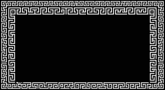 Ancient Greek Meander Pattern Border on Black Background