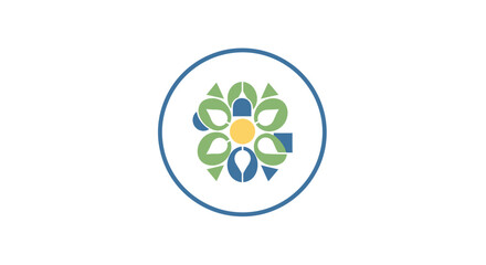 Abstract Floral Logo Design with Blue Circle and Green-Blue Petals