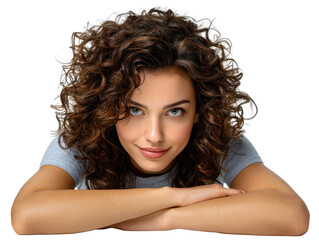 Embracing Natural Curls: A captivating portrait showcases a woman with a cascade of radiant, voluminous curly hair, exuding confidence and natural beauty.