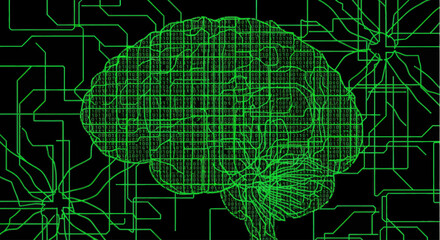 Digital Brain Circuitry: AI, Technology, and Neural Network Concept