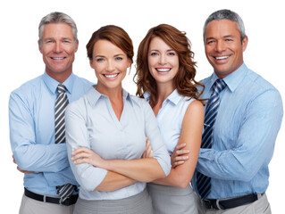 Confident business team: A poised group of business people radiates professionalism. Their smiles and folded arms suggest confidence and cooperation.