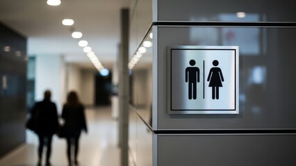 Restroom sign in a modern hallway toilet bathroom