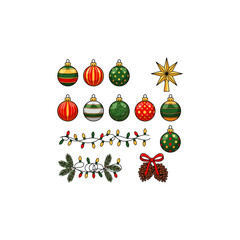 Christmas tree decoration elements icon flat vector design.
