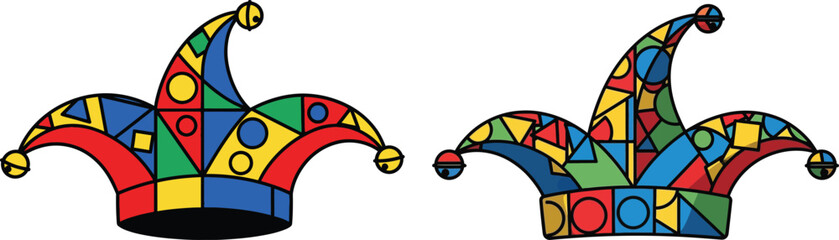 Festive Mardi Gras Jester Caps with Multi Color Patterns