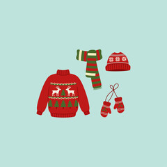 Winter clothes Christmas icon flat vector design.