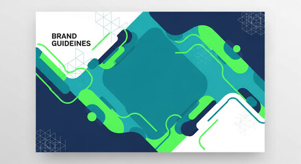 Geometric design with rounded shapes in green, teal, navy, and white. Abstract artwork symbolizing corporate identity, guidelines, and branding, free space