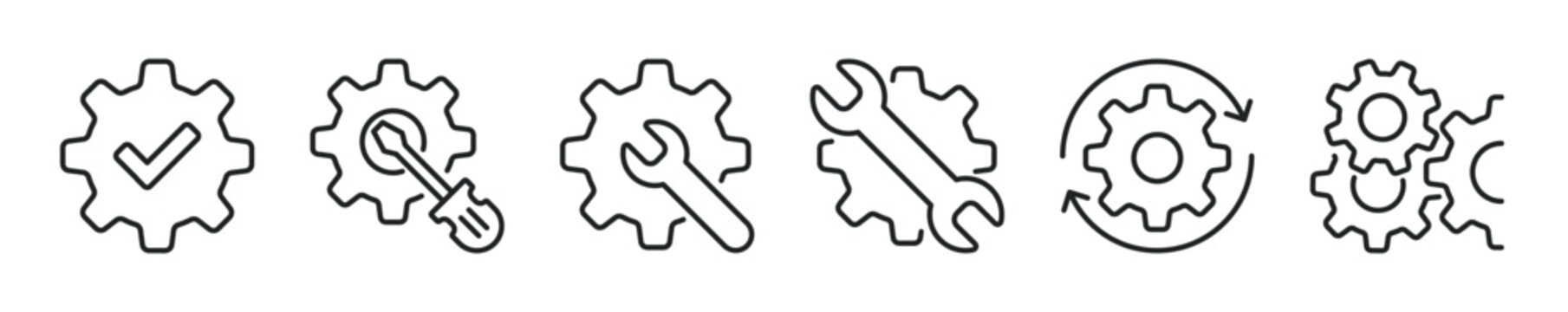 Setting and Repair thin line icon set. Web minimal editable stroke icons