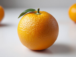 Fresh orange fruit with leaf on white background