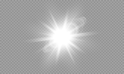 Vibrant burst of light with shimmering sparks on a transparent background. Magical effect for overlays, illustrations, advertising designs, visual effects, and advertising backdrops.