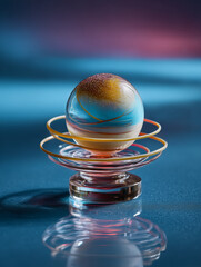 Conceptual planet orb with rings reflecting cosmic light