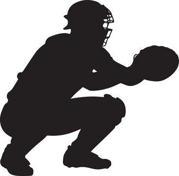 Baseball Catcher Silhouette Defensive Catch Action