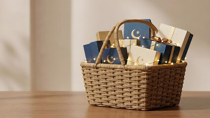 Luxury Ramadan Gift Basket with Decorated Boxes and Fairylights