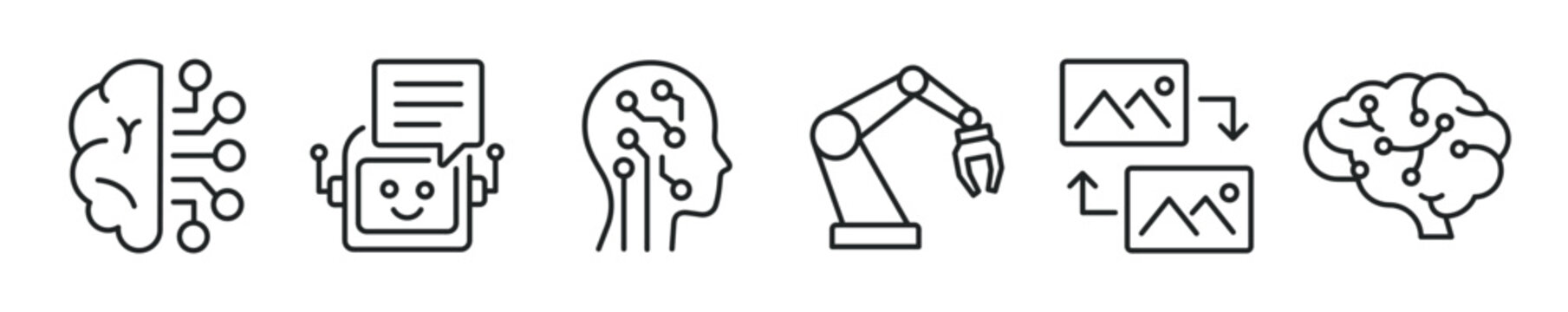 AI Technology thin line icon set. Web minimal editable stroke icons