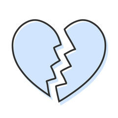 ひび割れたシンプルなハートの手描きイラストアイコン 版ズレ 水色