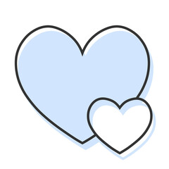大小のハートが重なったシンプルな手描きイラストアイコン 版ズレ 水色