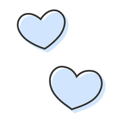シンプルな2つのハート 手描きイラスト アイコン 版ズレ 水色
