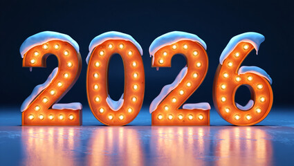 snowy illuminated marquee numbers 2026