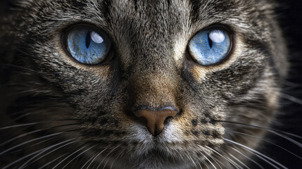 Bengal cat blue eye closeup whisker fur pattern feline portrait dramatic light