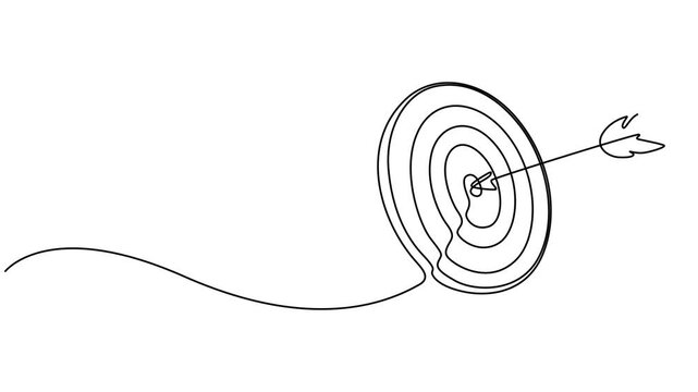 Animated self drawing of Continuous one line drawing of arrow in center of target. Strategic marketing or business concept, Animation video Continuous one line drawing of arrow in center of target. 