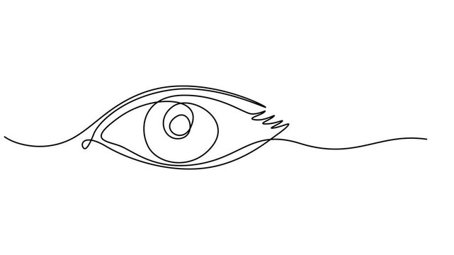 Video. Continuous one line drawing of human eye animation. Full length single line art 4k animation, Animation of a single line drawing of an eye. Continuous contour movement of an eye. self-drawing.