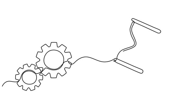 hourglass with gear icon animation continuous one line drawing, Business gear doodle line with teamwork concept, Clock gear icon. Business vector design Hourglass antique vector illustration design.