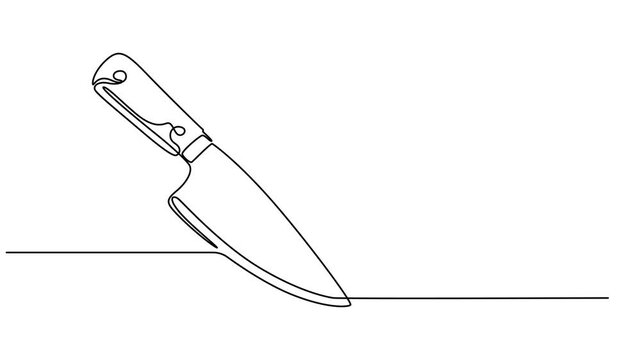 Animated self drawing of Kitchen knife one line continuous drawing. Kitchen tools continuous one line illustration, Continuous Line Knife Icon, Monoline Steel Kitchen Knife Symbol, Vector minimalist.