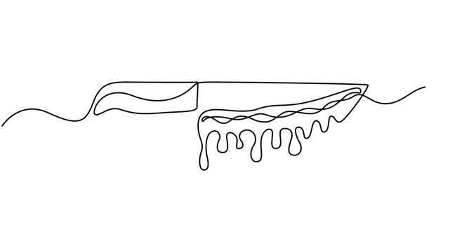 Animated self drawing of Kitchen knife one line continuous drawing. Kitchen tools continuous one line illustration, Continuous Line Knife Icon, Monoline Steel Kitchen Knife Symbol, Vector minimalist.