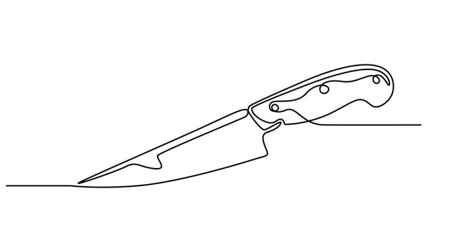 Animated self drawing of Kitchen knife one line continuous drawing. Kitchen tools continuous one line illustration, Continuous Line Knife Icon, Monoline Steel Kitchen Knife Symbol, Vector minimalist.
