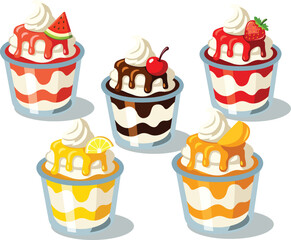 vector illustration of a set of sundae