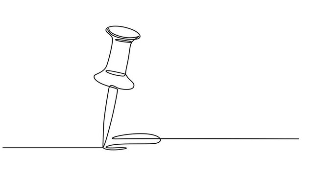 Video. Pushpin. Paper pin continuous one line drawing animation. Full length single line art 4K animation, Self animated continuous line drawing of a pushpin or thumbtack, Push pin single line art pro