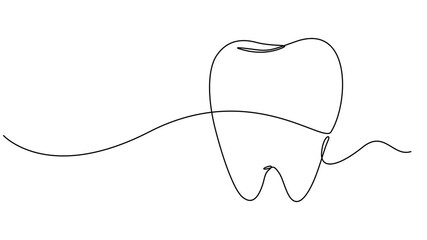 Video. Continuous one line drawing of human teeth animation. Full length single line art 4k animation,  Campaign advertisement. Take care of the teeth. World Oral Health Day. Animated self drawing.