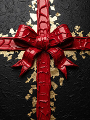 Luxurious Interior Relief Painting with Gold Leaf and Red Bow