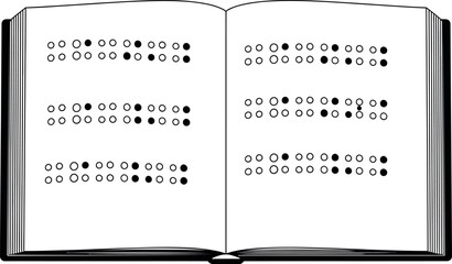 An open book displays multiple lines of black and white braille dots a specialized tactile writing system for the visually impaired symbolizing education and accessibility