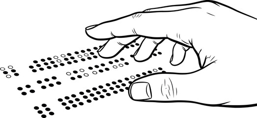 Human hand gently reading braille text showing the tactile method of communication for visually impaired people offering accessibility and inclusion in daily life