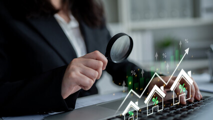 Concept of real estate investment and a rising housing market. The increase in property value is shown by growing mortgage rates, prices, and overall market appreciation. Fermion